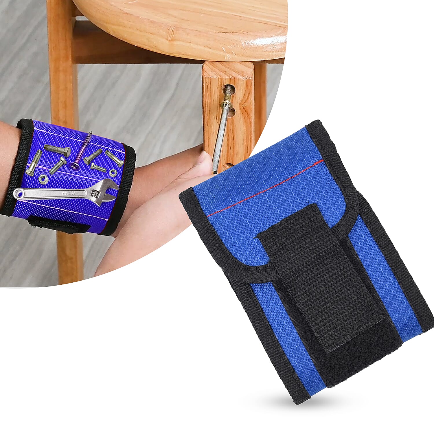 Magnetic Wristband with 15 Powerful Magnets for Holding Tools (Size 37x9 Cm) - Blue