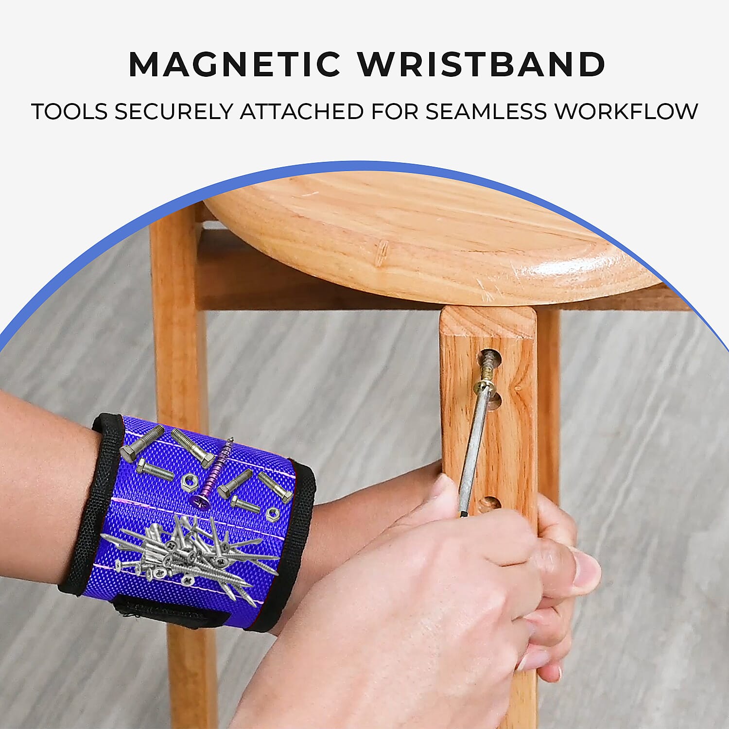 Magnetic Wristband with 15 Powerful Magnets for Holding Tools (Size 37x9 Cm) - Blue
