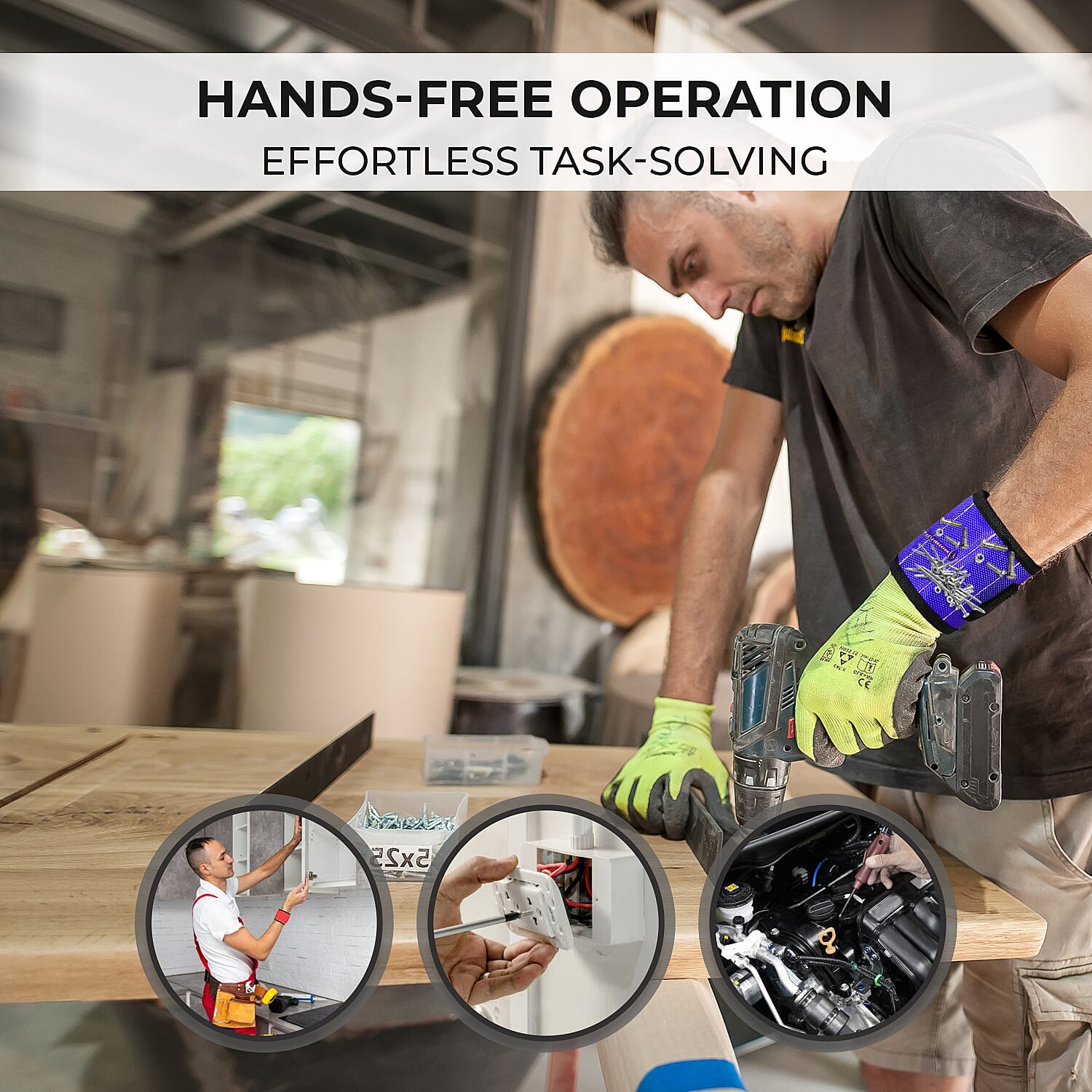 Magnetic Wristband with 15 Powerful Magnets for Holding Tools (Size 37x9 Cm) - Blue