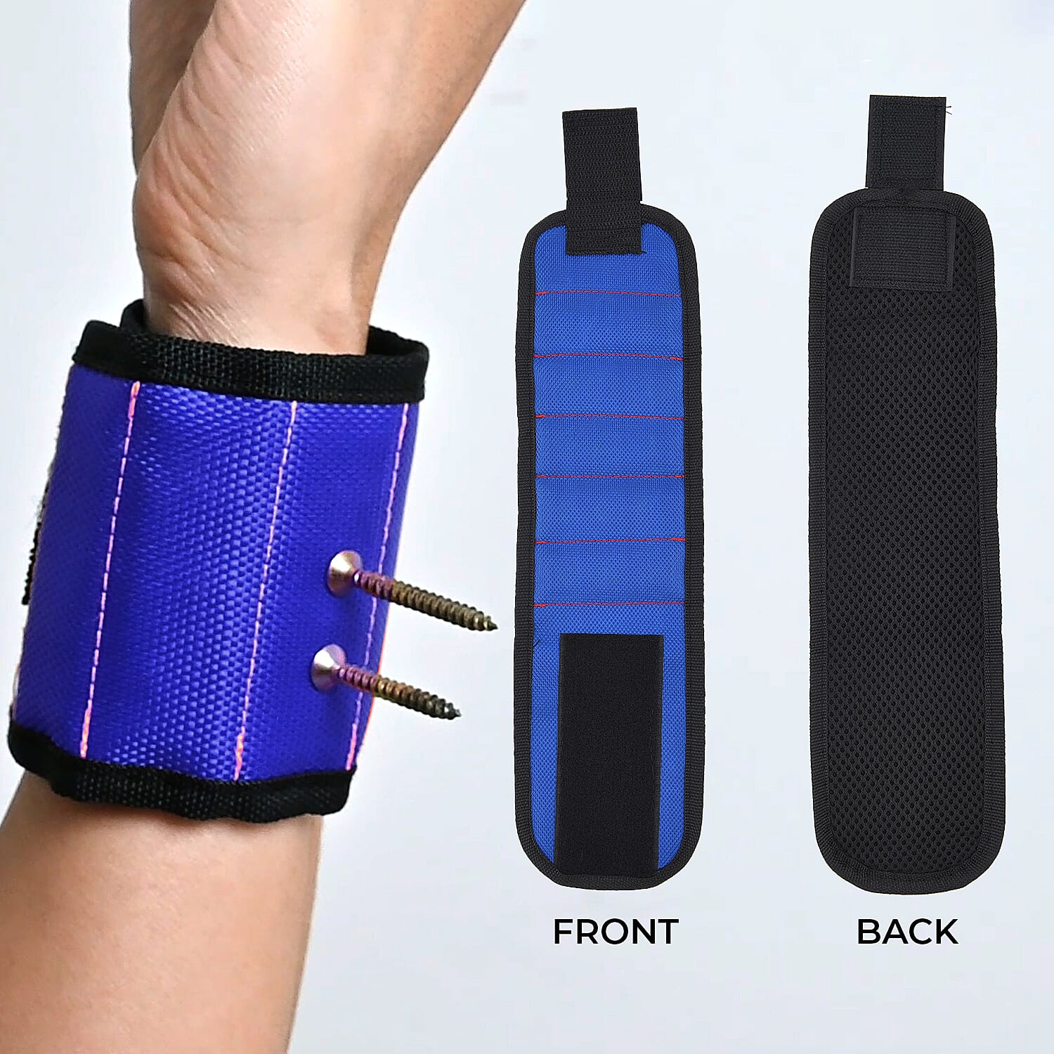 Magnetic Wristband with 15 Powerful Magnets for Holding Tools (Size 37x9 Cm) - Blue