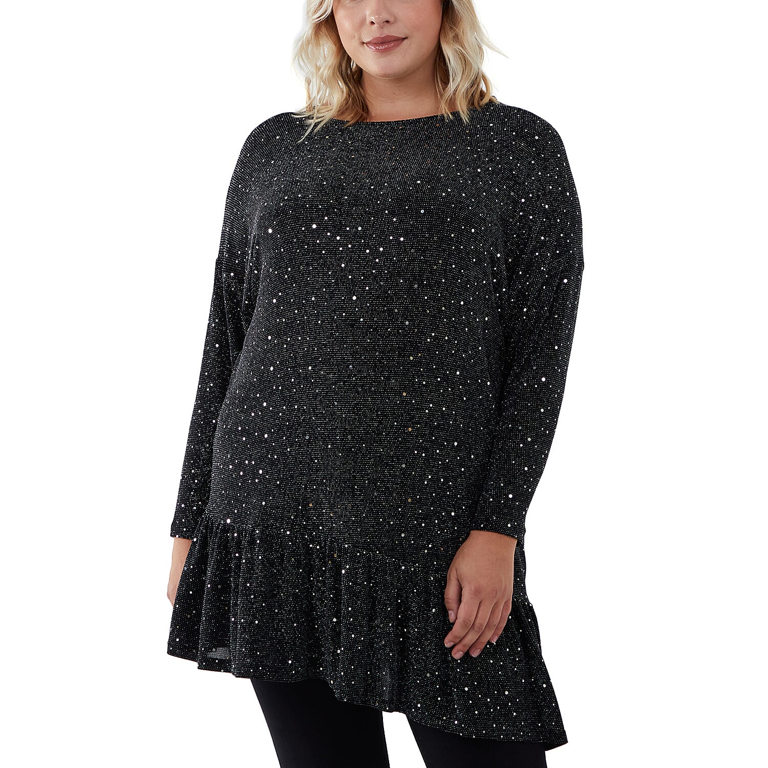 Nova of London Full Sleeve Shimmer Asymmetric Hem Batwing Top (Size 18-20) - Black