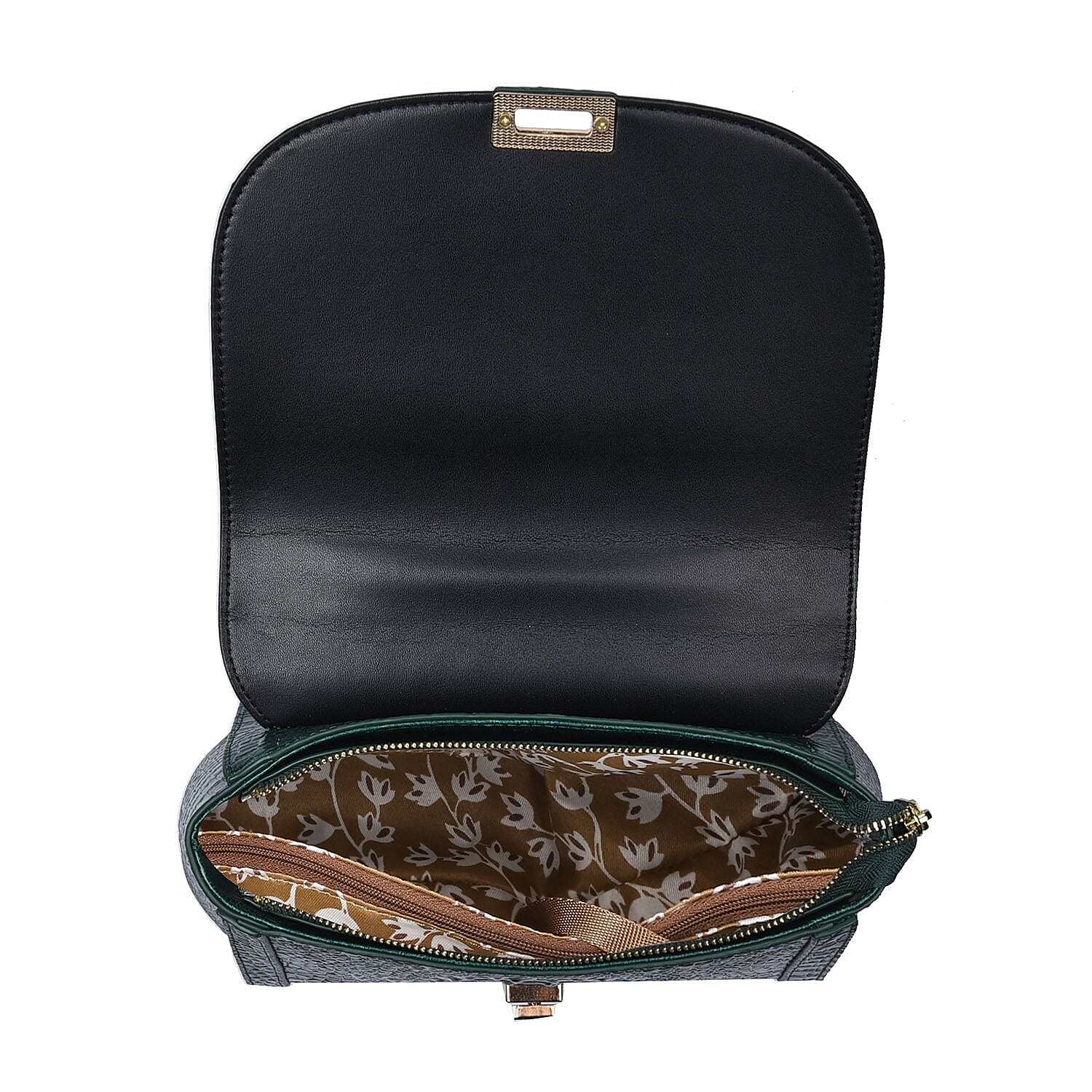 100% Genuine Leather Croc Embossed Convertible Bag with Detachable Long Strap - Green