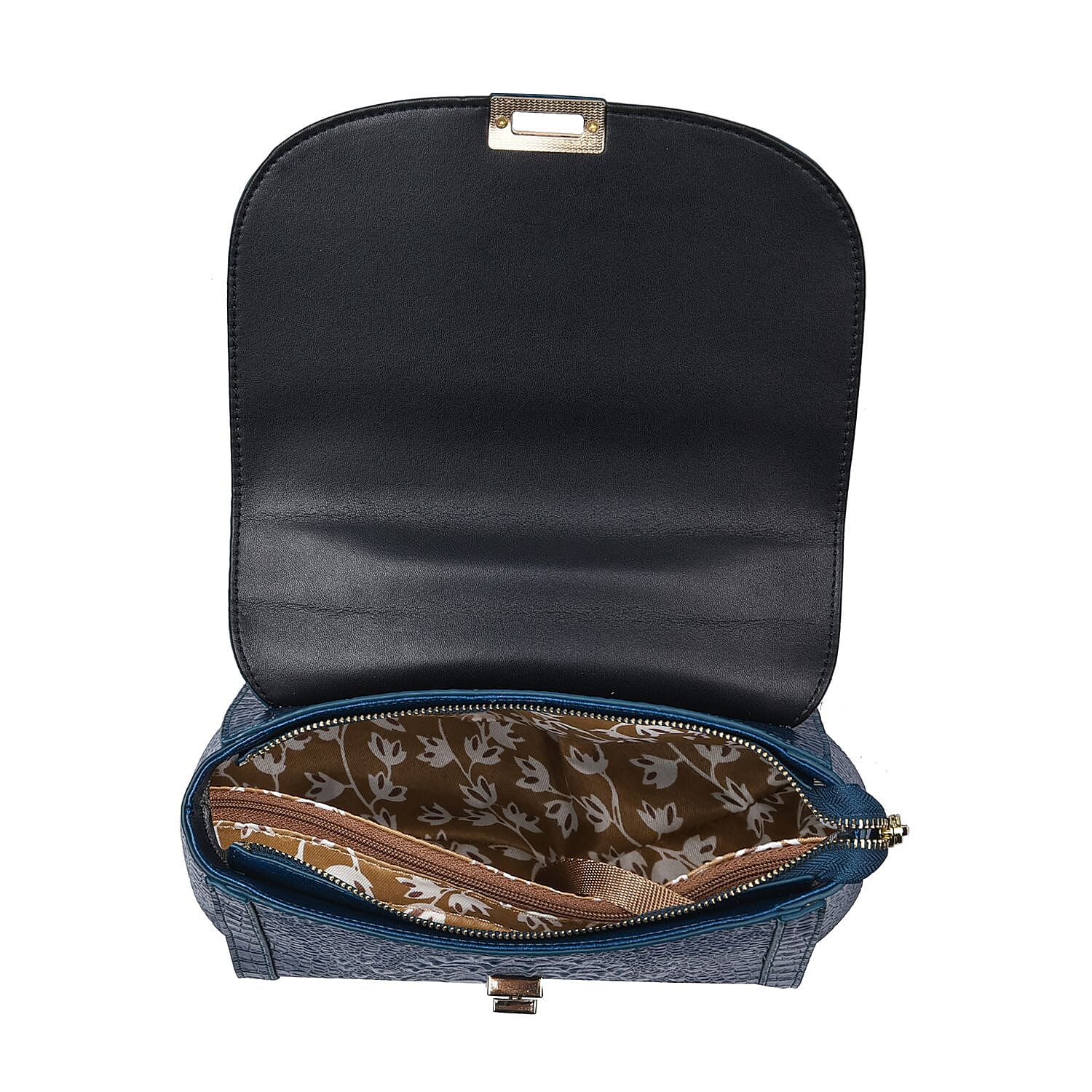 Black Friday Doorbuster - 100% Genuine Leather Croc Embossed Convertible Bag with Detachable Long Strap - Teal Blue