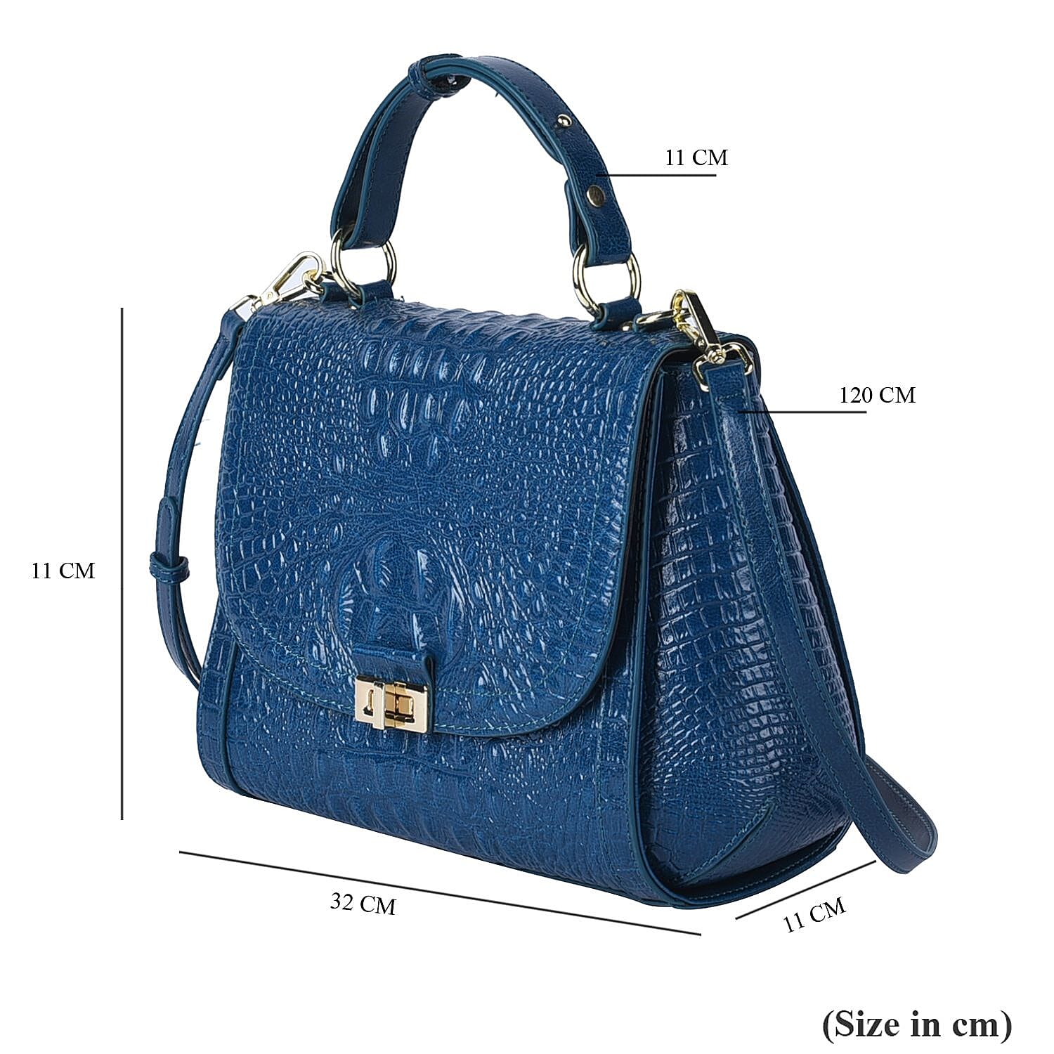 Black Friday Doorbuster - 100% Genuine Leather Croc Embossed Convertible Bag with Detachable Long Strap - Teal Blue