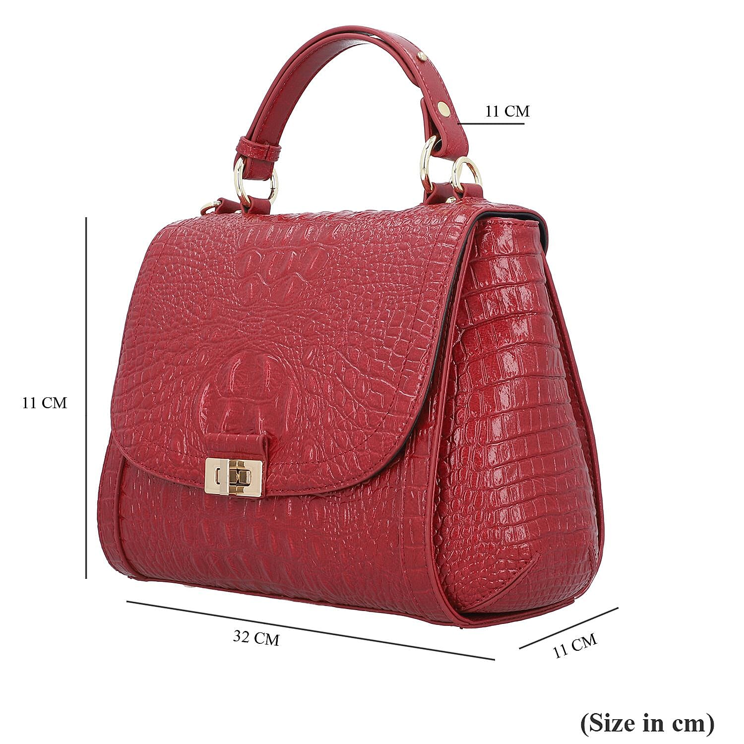 Black Friday Doorbuster - 100% Genuine Leather Croc Embossed Convertible Bag with Detachable Long Strap - Red