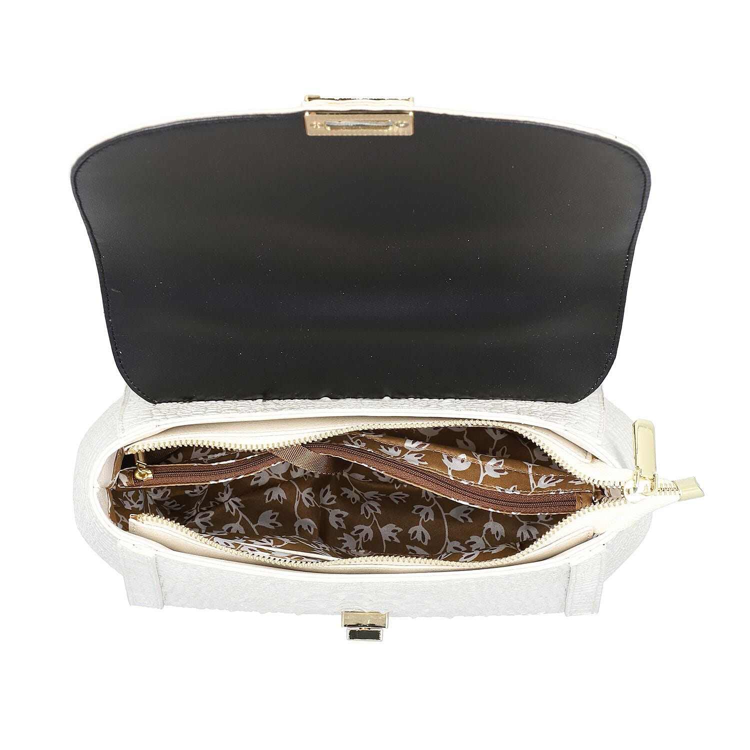 Black Friday Doorbuster - 100% Genuine Leather Croc Embossed Convertible Bag with Detachable Long Strap - Off-White
