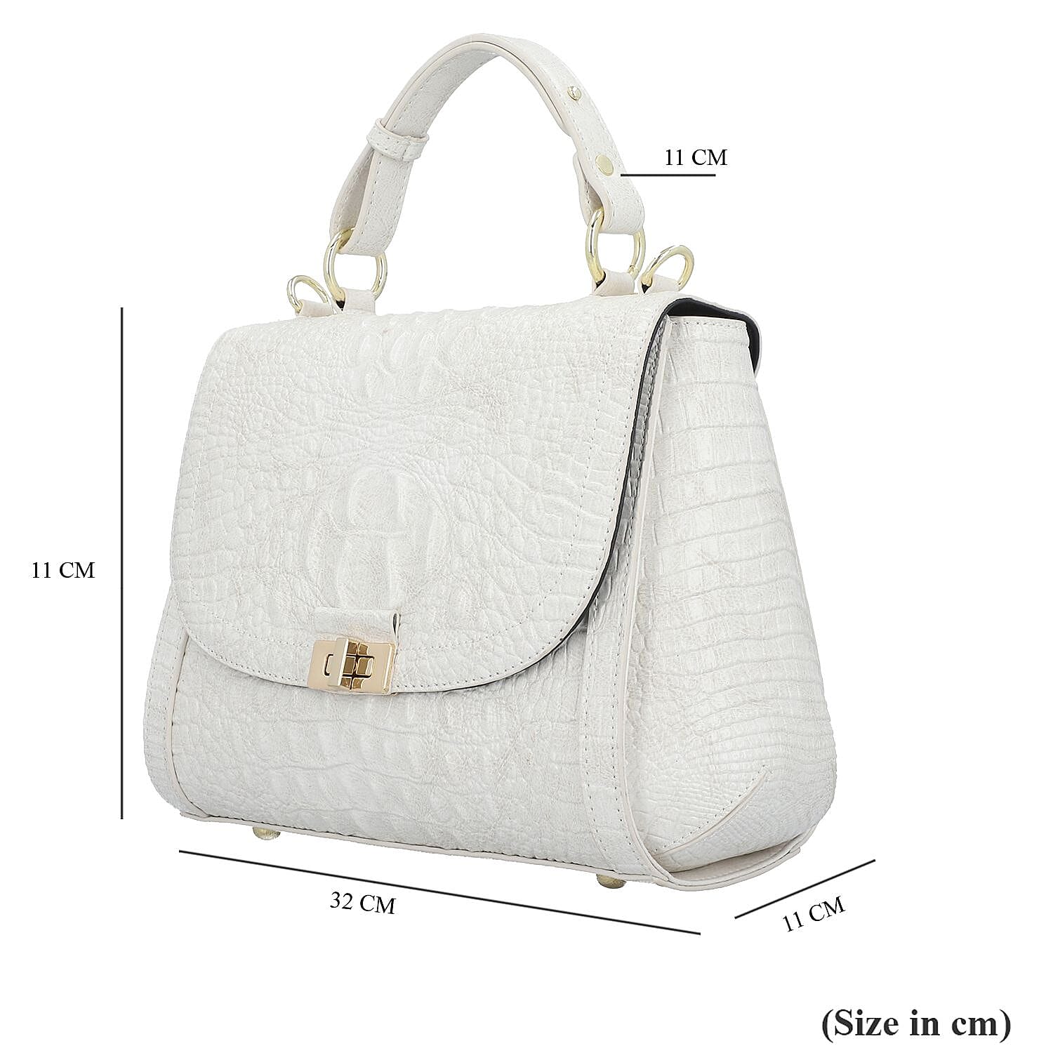 Black Friday Doorbuster - 100% Genuine Leather Croc Embossed Convertible Bag with Detachable Long Strap - Off-White