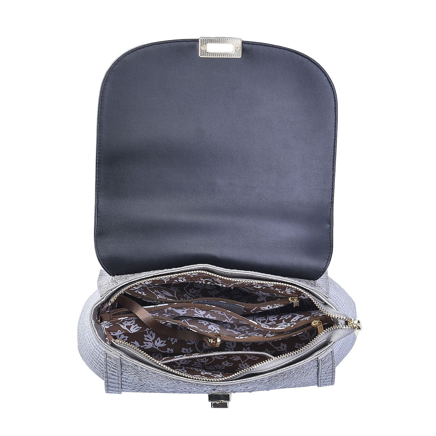 Black Friday Doorbuster -100% Genuine Leather Croc Embossed Convertible Bag with Detachable Long Strap - Grey