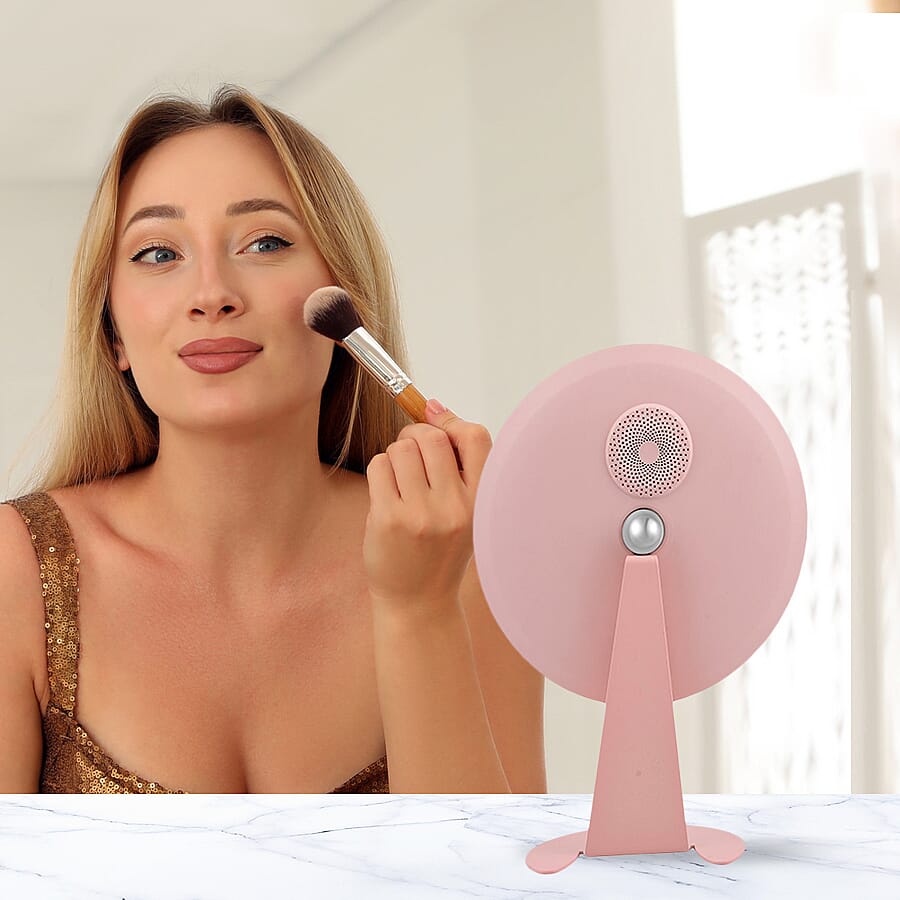 LED Makeup Mirror with Bluetooth Audio (Size 25x18x10 cm) - Pink