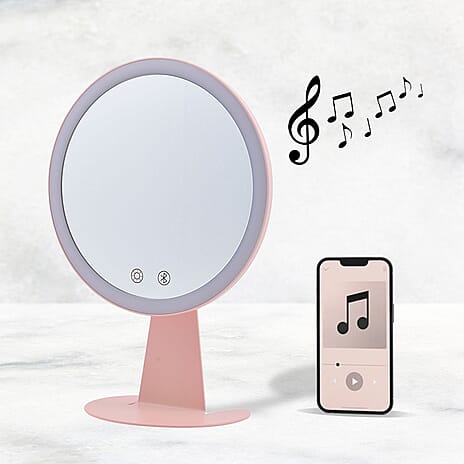 LED Makeup Mirror with Bluetooth Audio (Size 25x18x10 cm) - Pink