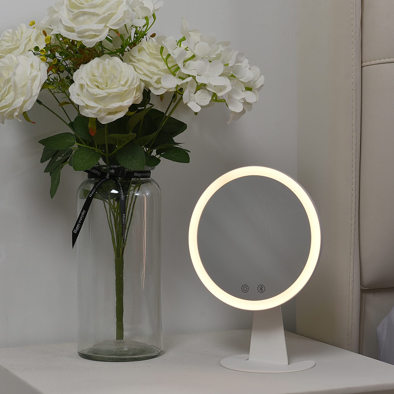 LED Makeup Mirror with Bluetooth Audio (Size 25x18x10 cm) - White