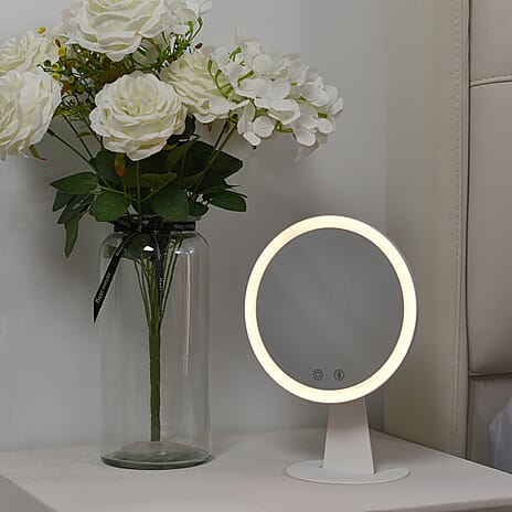 LED Makeup Mirror with Bluetooth Audio (Size 25x18x10 cm) - White