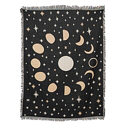 TLV - Cotton Jacquard Woven Tropical Leaf Print Throw with Fringes - Green