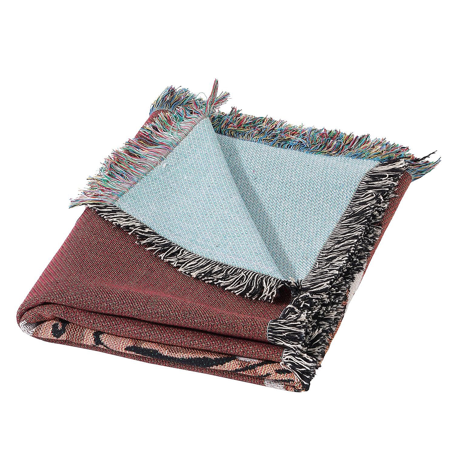 100% Cotton SOHO Design Jacquard Leopard Pattern Woven Throw with Fringes (Size 152x127 Cm) - Rust