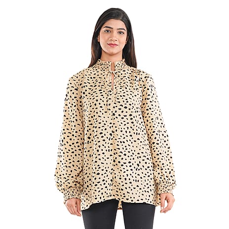 TAMSY Leopard Pattern Top (Size 8) - Beige & Black