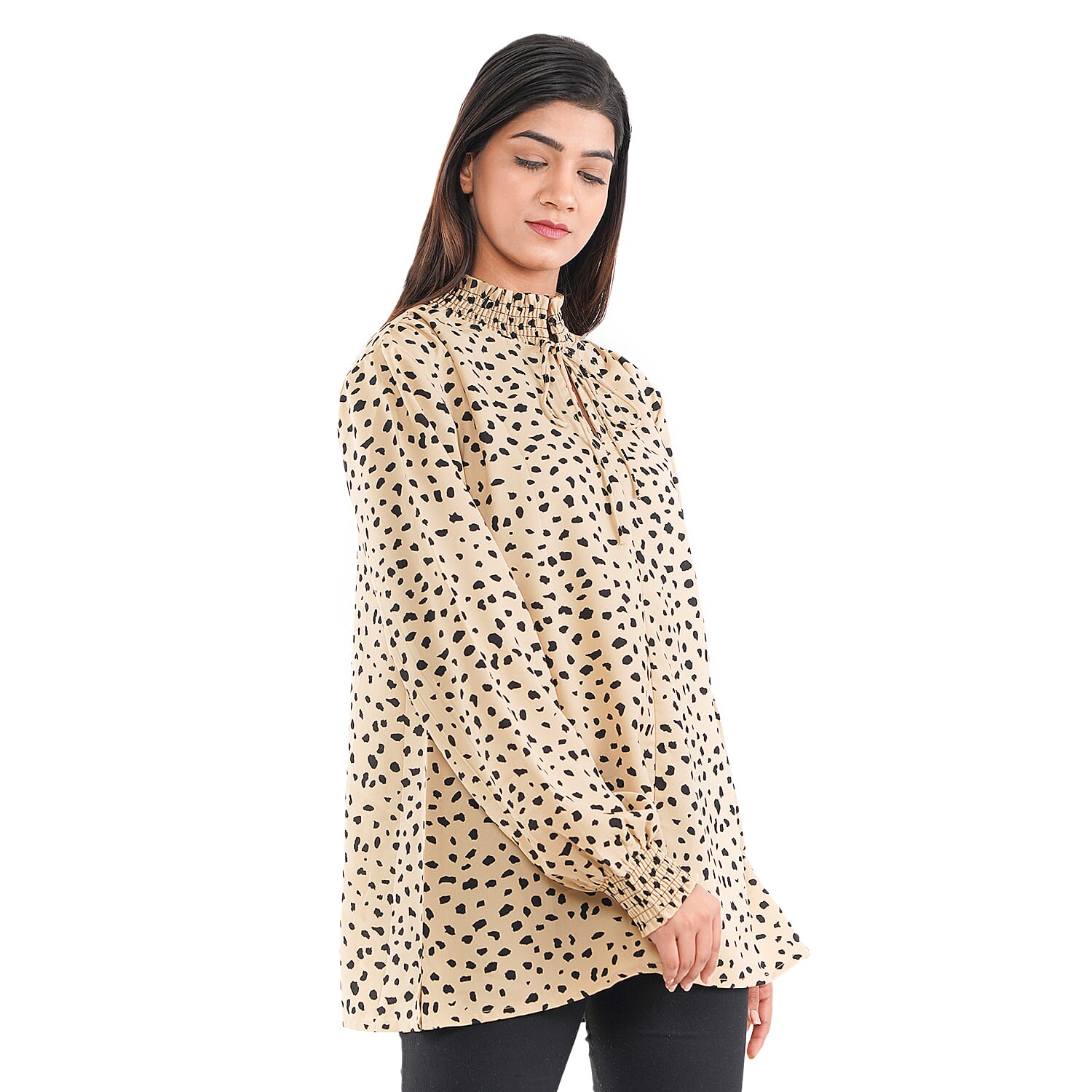 TAMSY Leopard Pattern Top (Size 8) - Beige & Black