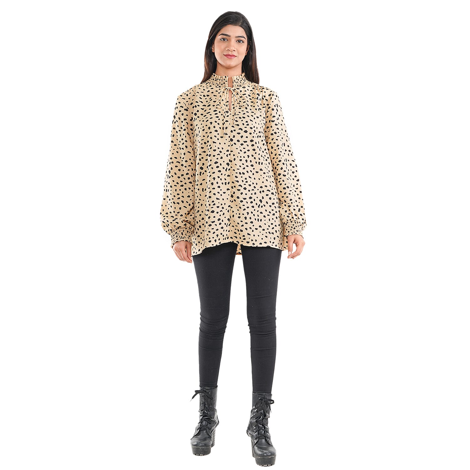 TAMSY Leopard Pattern Top (Size 8) - Beige & Black