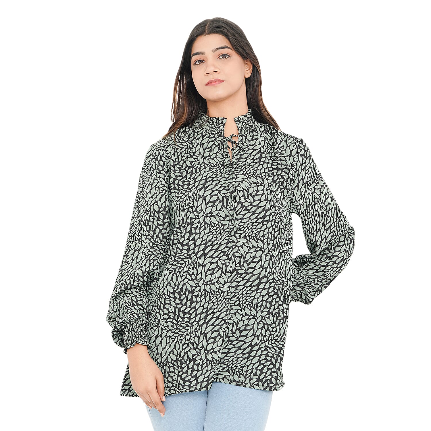 TAMSY Leaf Pattern Top (Size 8) - Dark Green