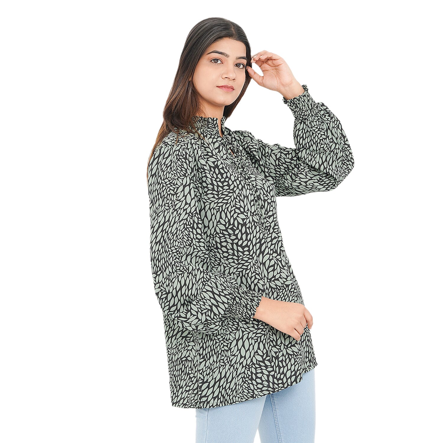 TAMSY Leaf Pattern Top (Size 8) - Dark Green