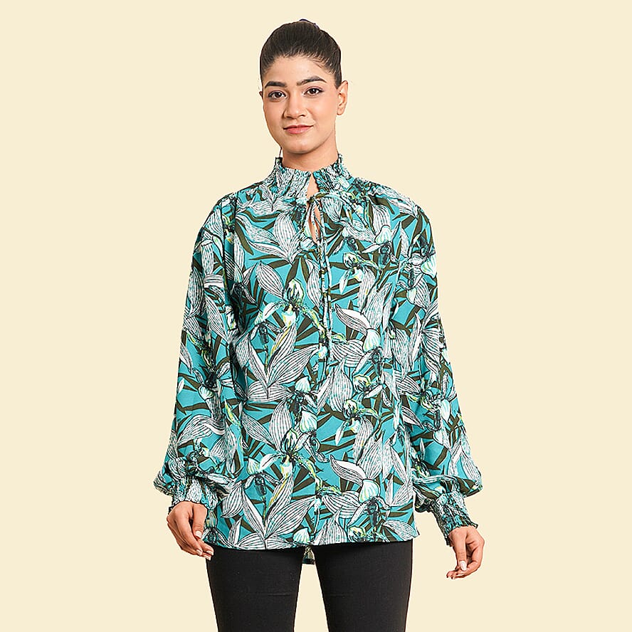 TAMSY Floral Pattern Top (Size 8) - Green