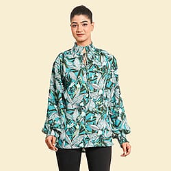 TAMSY Floral Pattern Womens Top - Navy