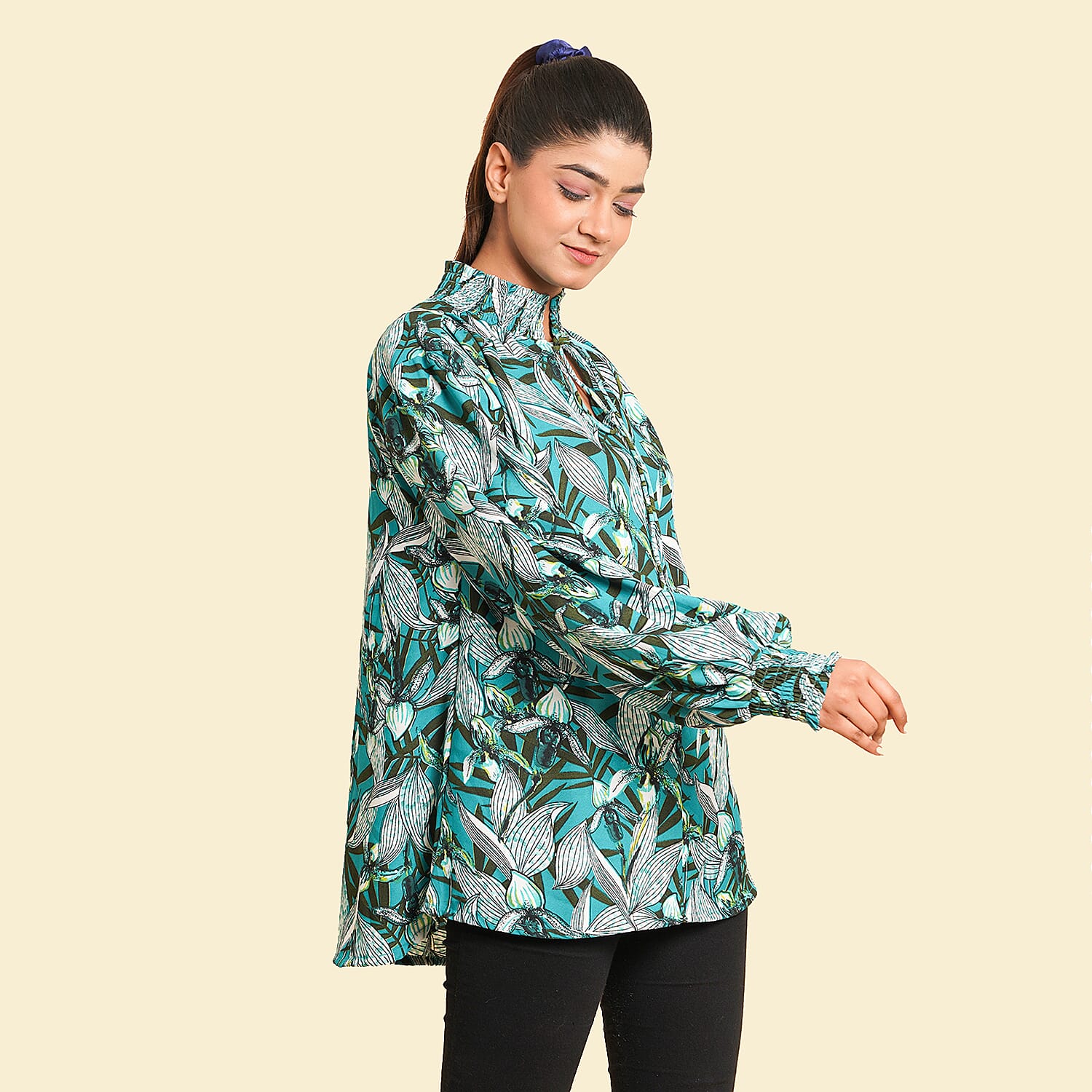 TAMSY Floral Pattern Top (Size 8) - Green