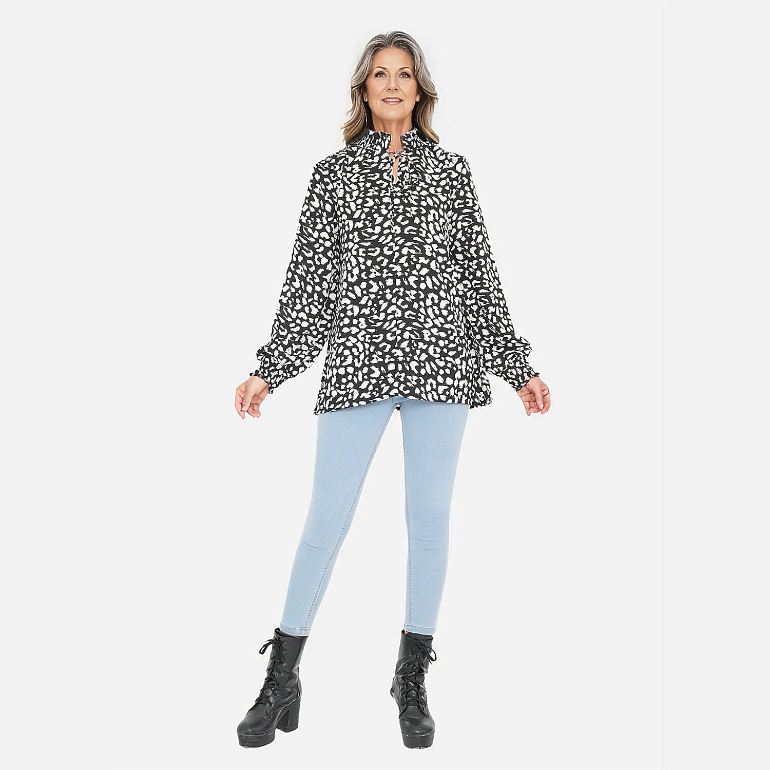 TAMSY Leopard Pattern Top (Size 12) - Black