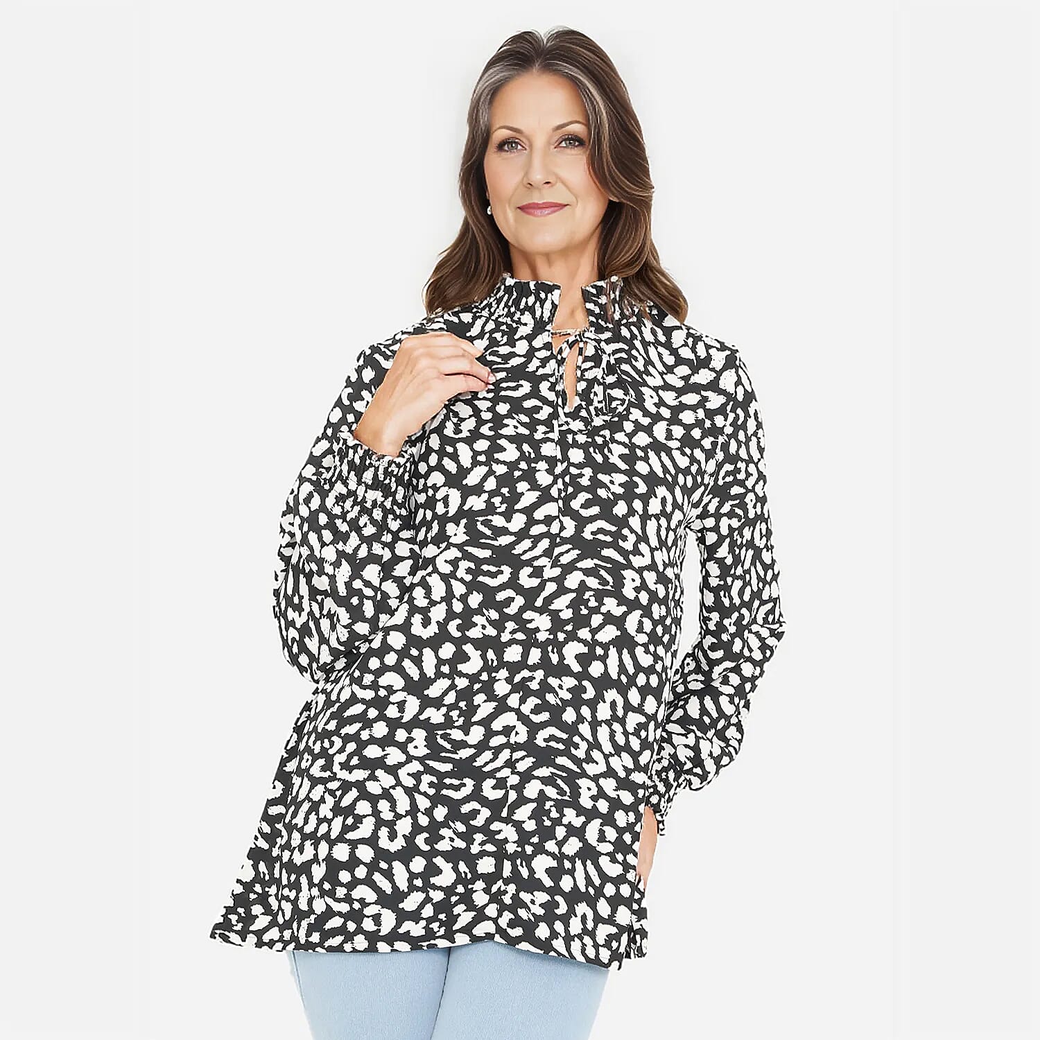 TAMSY Leopard Pattern Top (Size 12) - Black