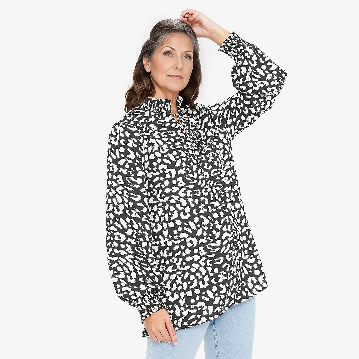 TAMSY Leopard Pattern Top (Size 12) - Black