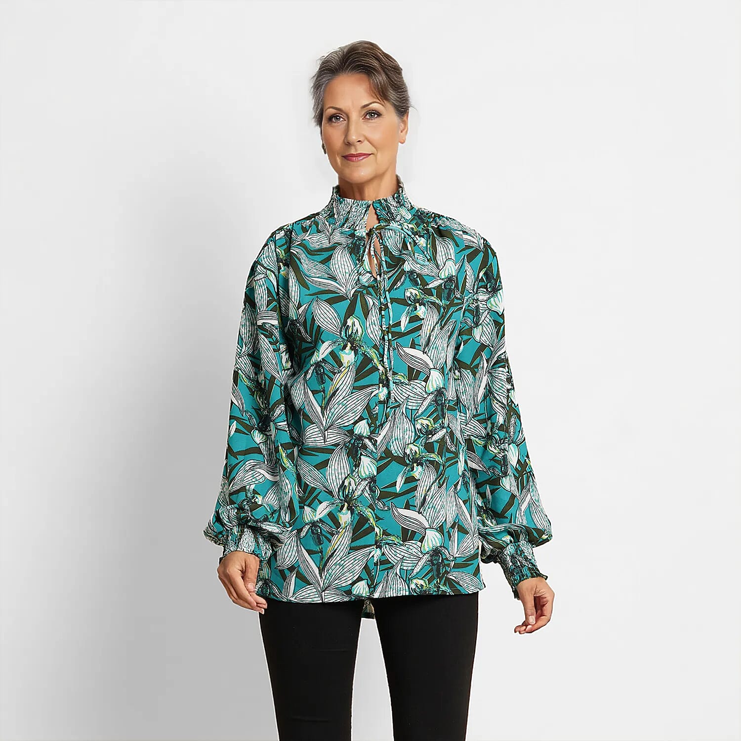 TAMSY Floral Pattern Top (Size 12) - Green