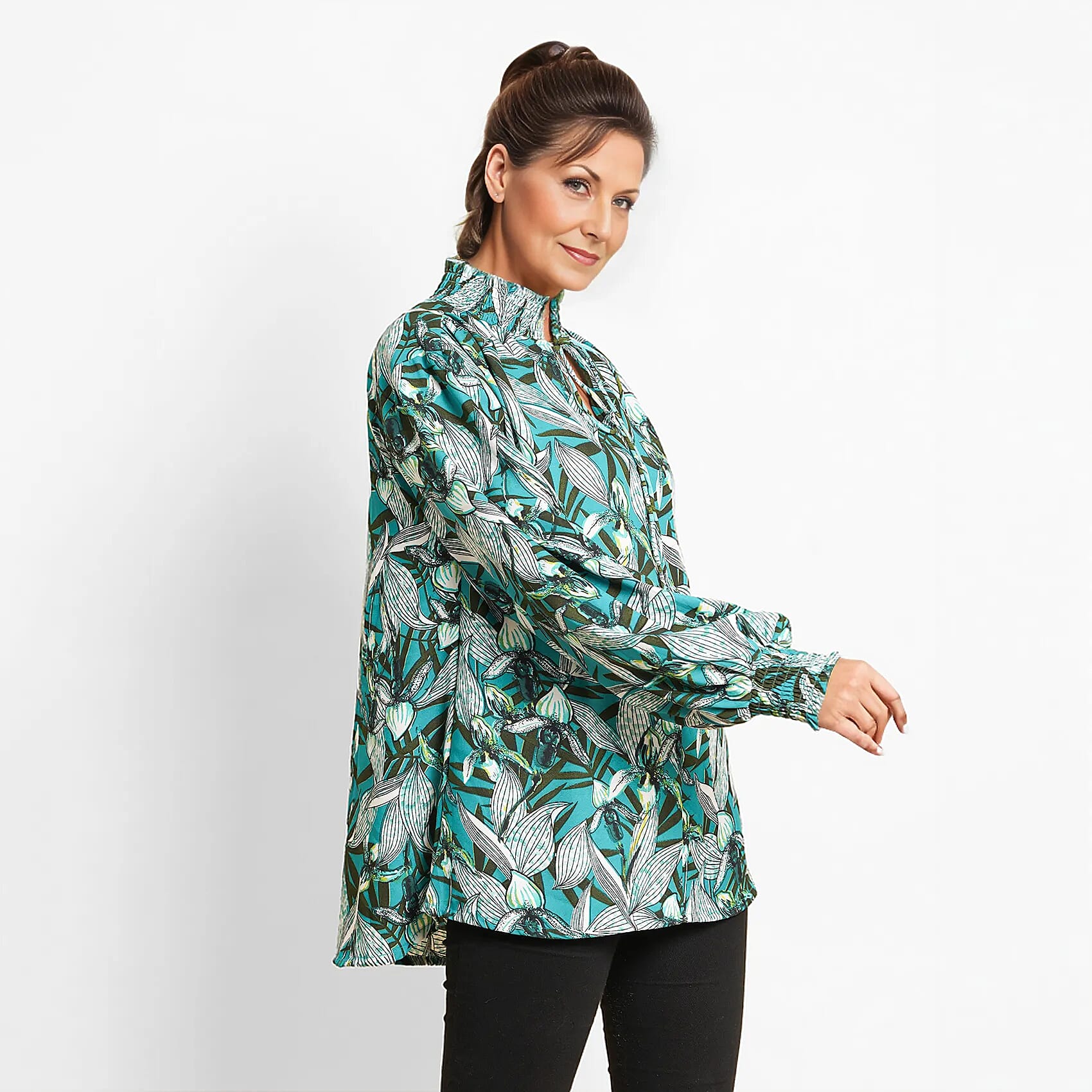 TAMSY Floral Pattern Top (Size 12) - Green