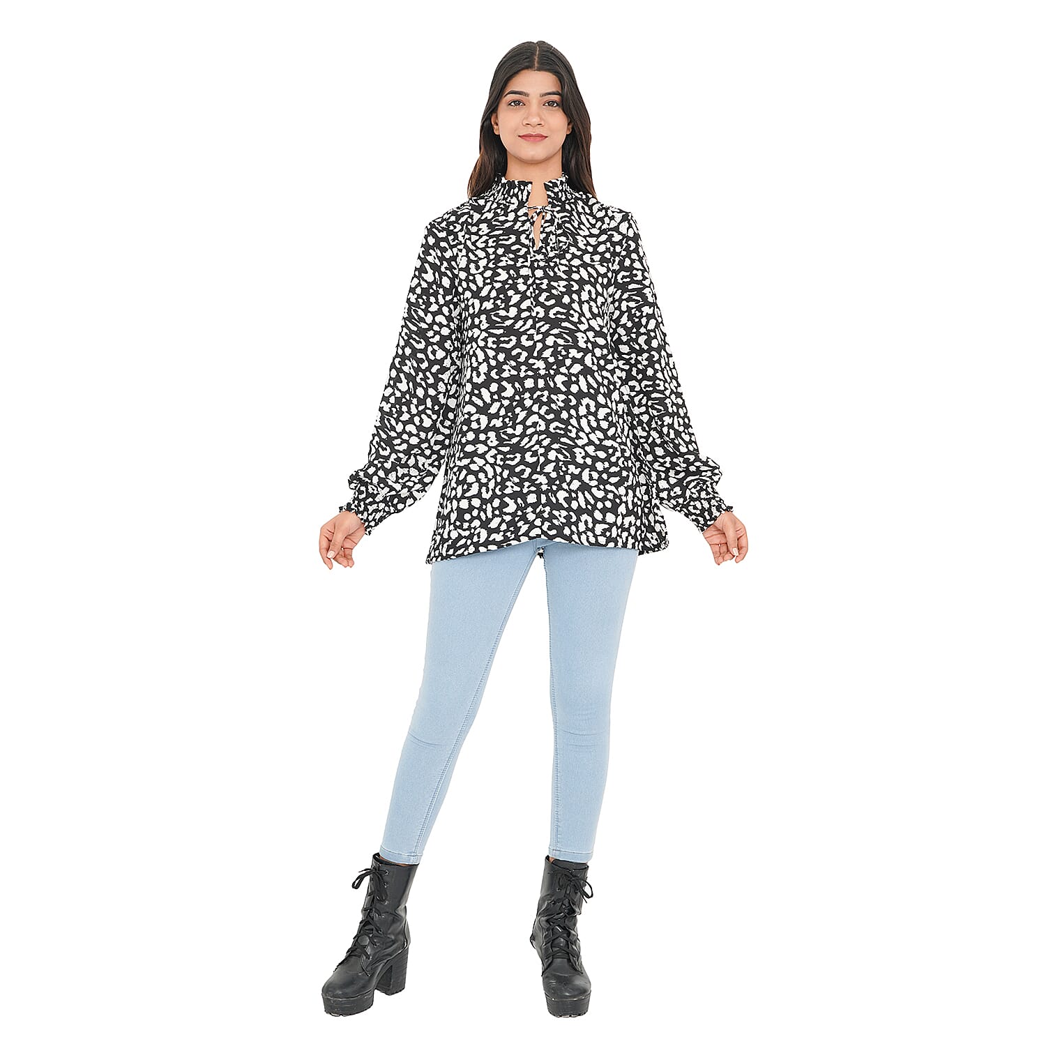 TAMSY Leopard Pattern Top (Size-10) - Black