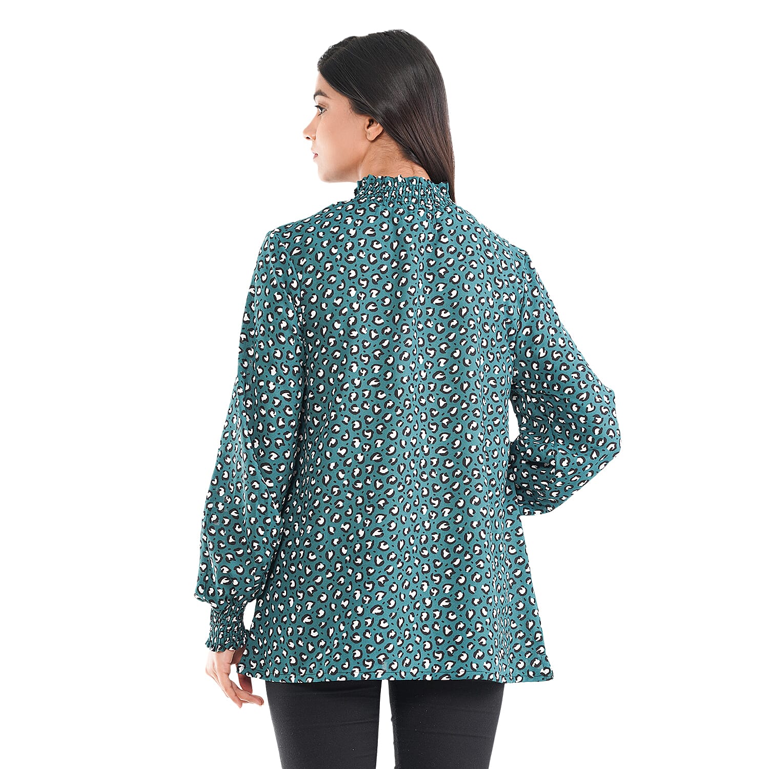 TAMSY Leopard Pattern Top (Size 14) - Green, Black & White