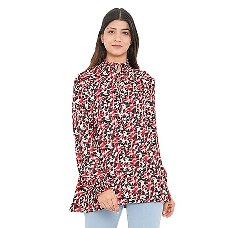 TAMSY Seamless Print Top (Size-14) - Red & Multi