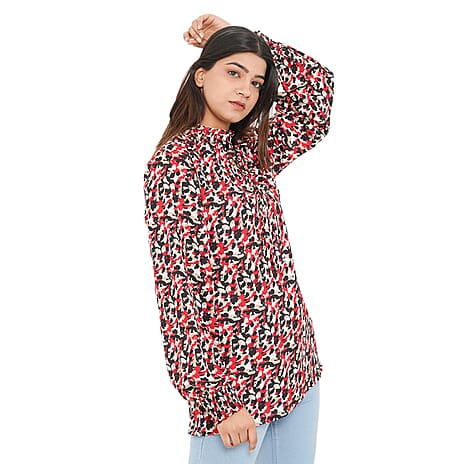 TAMSY Seamless Print Top (Size-14) - Red & Multi