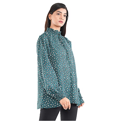 TAMSY Leopard Pattern Top (Size 16) - Green, Black & White