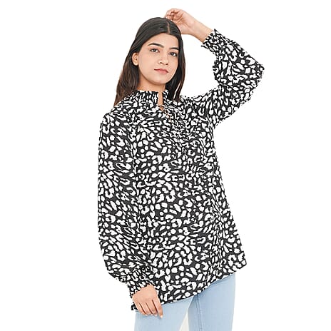 TAMSY Leopard Pattern Top (Size 22) - Black
