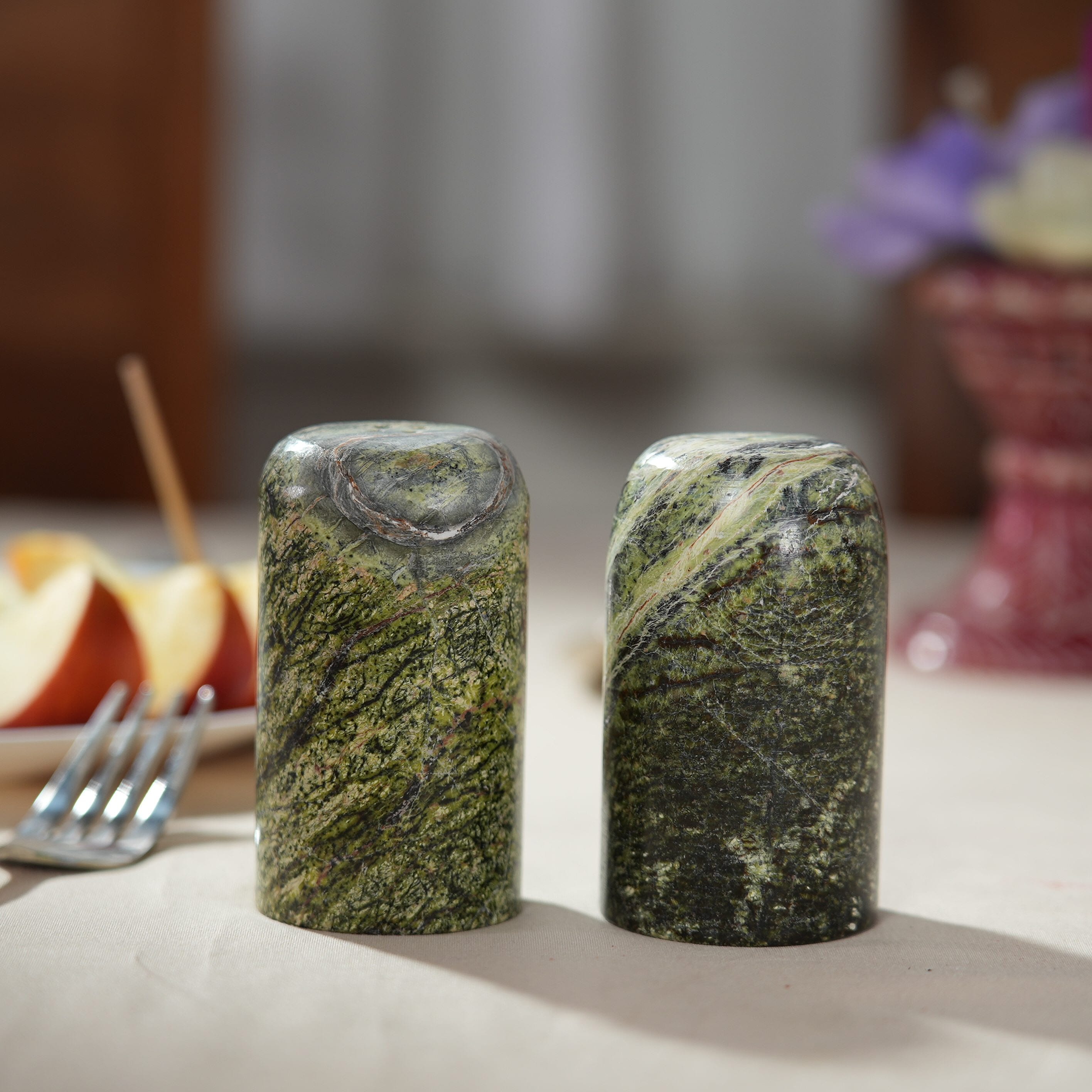 Luxury Edition Handmade Set of 2 Irish Connemara Marble Salt and Pepper Shakers