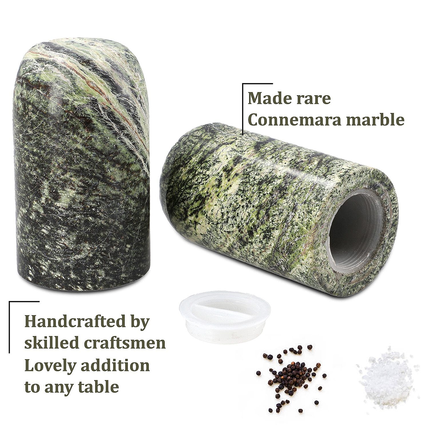 Luxury Edition Handmade Set of 2 Irish Connemara Marble Salt and Pepper Shakers
