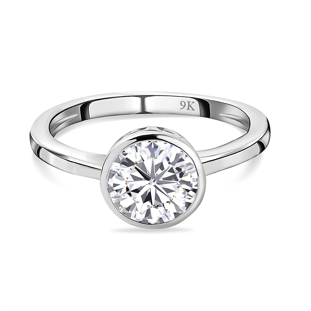 9K White Gold Moissanite Solitaire Ring 1.18 Ct.
