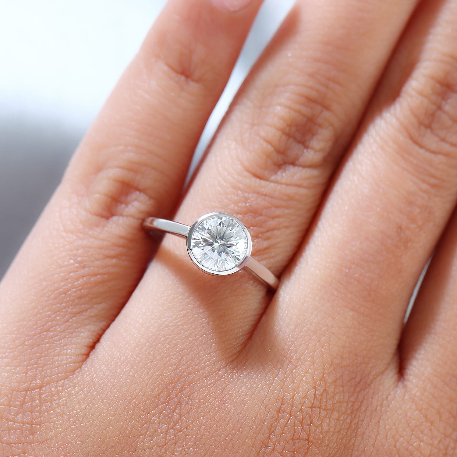 9K White Gold Moissanite Solitaire Ring 1.18 Ct.