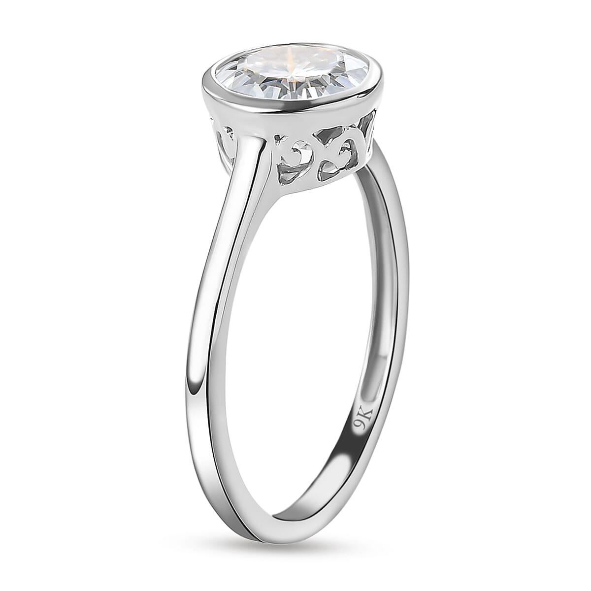 9K White Gold Moissanite Solitaire Ring 1.18 Ct.