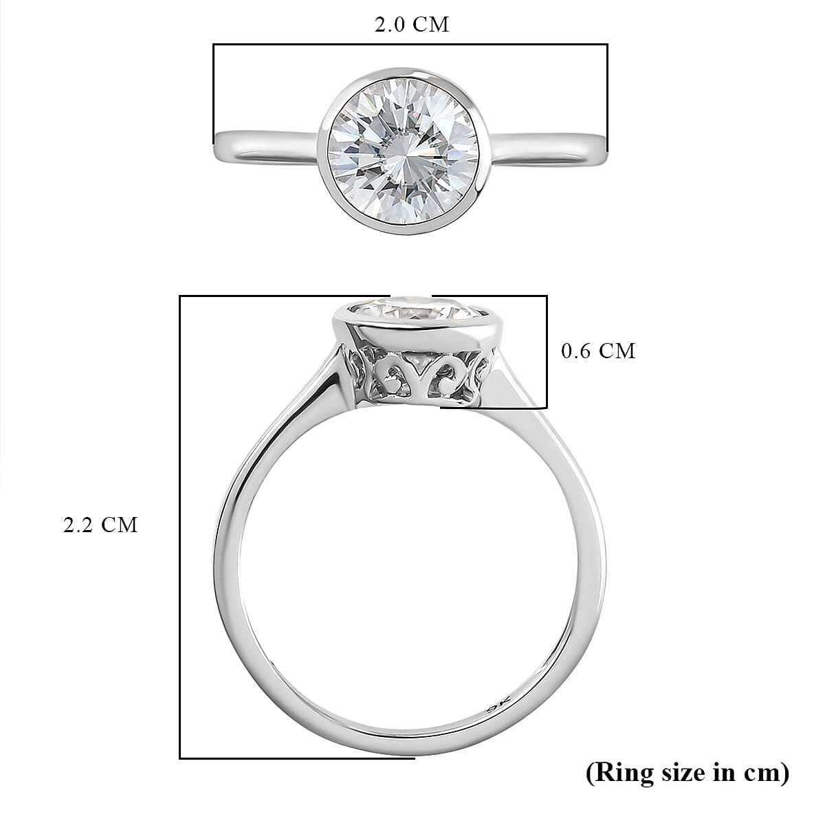 9K White Gold Moissanite Solitaire Ring 1.18 Ct.