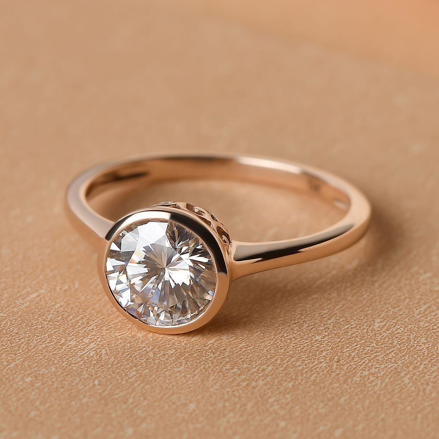 9K Rose Gold Moissanite Solitaire Ring 1.18 Ct.