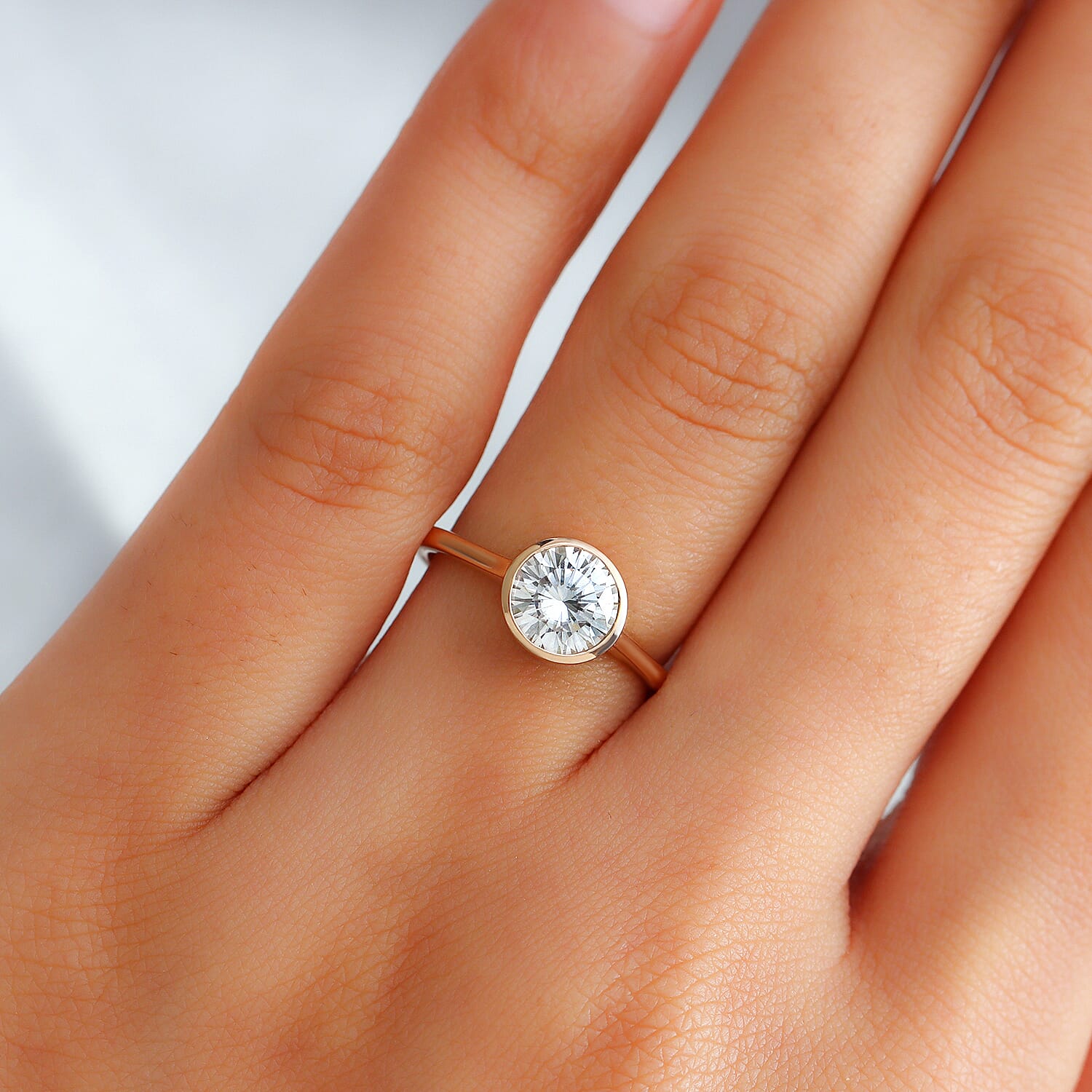 9K Rose Gold Moissanite Solitaire Ring 1.18 Ct.