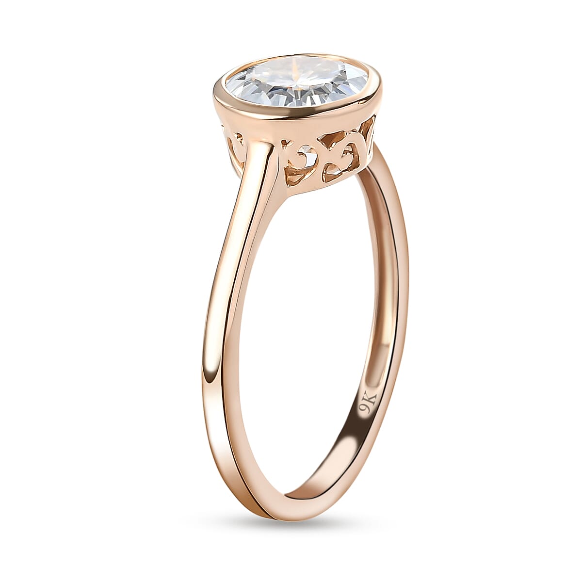 9K Rose Gold Moissanite Solitaire Ring 1.18 Ct.