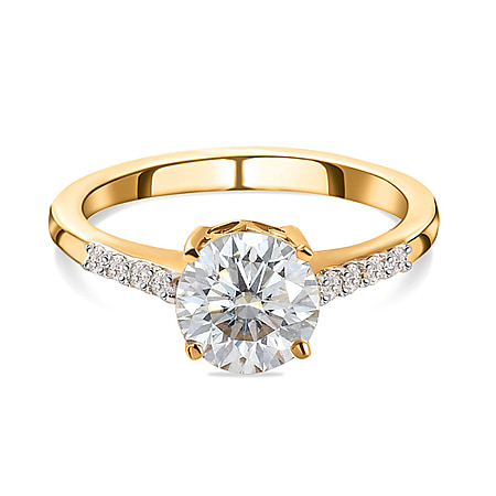 Moissanite Ring in Yellow Gold Plated Sterling Silver 1.26 Ct