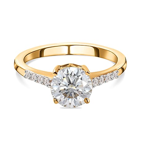 Moissanite Ring in 18K Yellow Gold Vermeil Plated Sterling Silver 1.30 Ct.