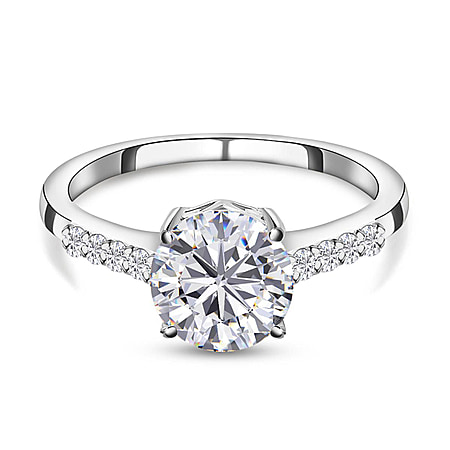 1.26 Ct. Moissanite Solitaire Ring in Platinum Plated Sterling Silver