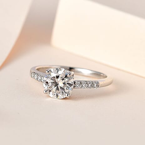 Moissanite Ring in Platinum Overlay Sterling Silver 1.30 Ct.